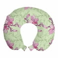 thumbnail image 1 of Floral Travel Pillow Neck Rest, Illustration of Outline and Pinkish Designed Flowers Blooming, Memory Foam Traveling Accessory Airplane and Car, 12", Pink Baby Pink, by Ambesonne, 1 of 2