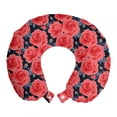 thumbnail image 1 of Floral Travel Pillow Neck Rest, Romantic Roses for Lovers Valentines Shabby Perennial Flower Buds Pattern, Memory Foam Traveling Accessory Airplane and Car, 12", Dark Coral Dark Blue, by Ambesonne, 1 of 2
