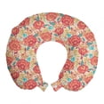 thumbnail image 1 of Floral Travel Pillow Neck Rest, Summer Time Flowers and Leaves Scattered on a Plain Background, Memory Foam Traveling Accessory Airplane and Car, 12", Eggshell Dark Coral, by Ambesonne, 1 of 2