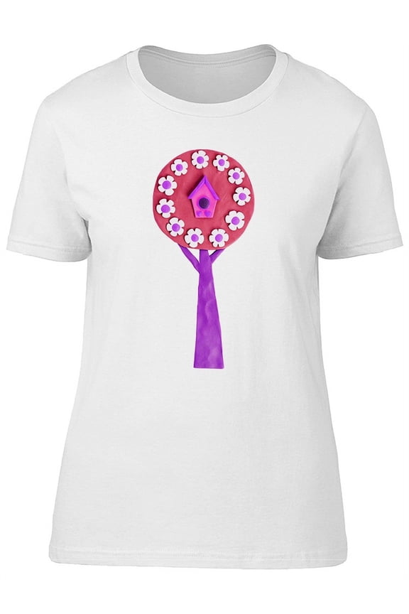 Floral Tree And Cute Birdhouse Tee Women's - Women T-Shirt, 2XL