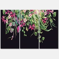 Floral Tropical Leaves On Black Background 28 in x 36 in Painting Canvas Art Print, by Designart