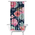 thumbnail image 1 of Floral Tropical Leaves and Peony Shower Curtain 36x72, Romantic Garden Style with Hooks, 1 of 5