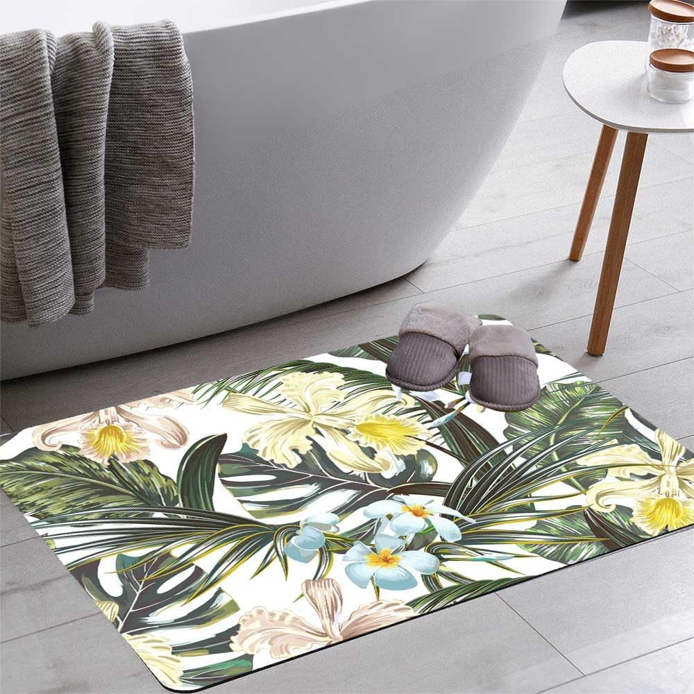 Floral Tropical Pattern Summer Bath Rugs 16x24 Inch Non Slip Bath Mat Quick Dry Super Absorbent Thin Bath Rug Fit Under Door Washable Bath Floor Rugs for Bathroom Bathtub Shower Sink,Multi 3