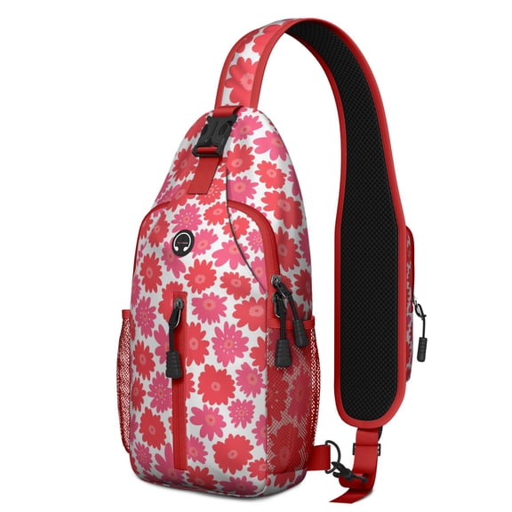 Floral Tropical Sling Backpack with Leaves and Flowers Pattern, Lightweight Durable Crossbody Daypack, Adjustable Strap, Multiple Compartments for Beach, Travel, Daily Use
