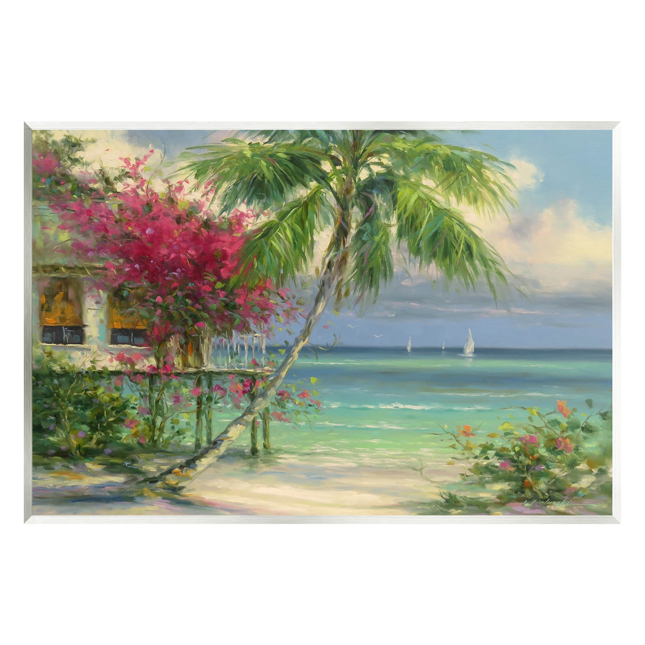 Floral Tropical Summer Vacation Resort Landscape Painting Unframed Art Print Wall Art