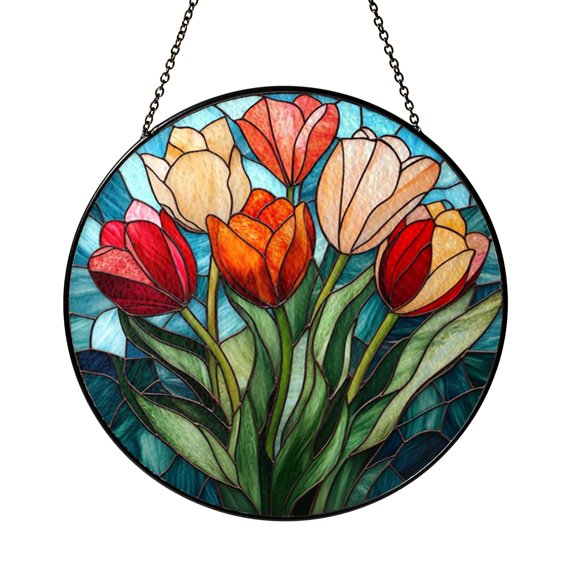 Floral Tulip Decorative Board – Stained Glass Style Design