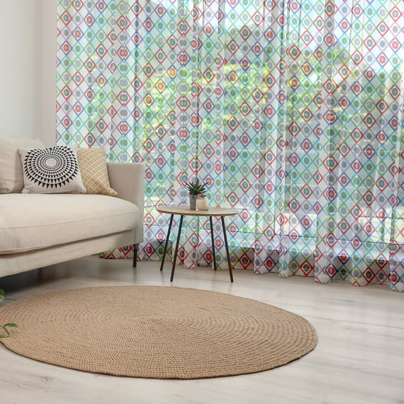 Floral Tulle Curtains with Rod Pocket, Abstract Squares with Flowers Spring Summer Blooms Nature Revival Patchwork Print, Sheer Drape for Wedding Party 2 Panels, 7 Sizes, Multicolor, by Ambesonne