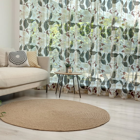 Floral Tulle Curtains with Rod Pocket, Chinese Plum Flowers Branches Eastern Oriental Bohemian Pattern, Sheer Drape for Wedding Party 2 Panels, 7 Sizes, Dark Brown Burgundy, by Ambesonne