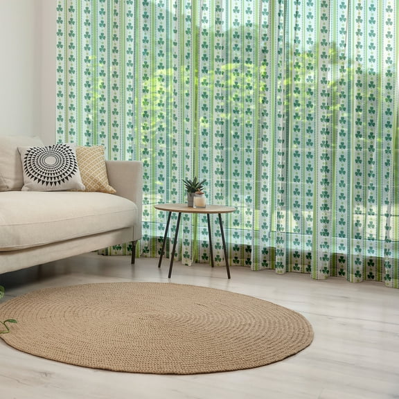 Floral Tulle Curtains with Rod Pocket, Clovers Vertical Lines and Dots Irish Traditional Floral Pattern, Sheer Drape for Wedding Party 2 Panels, 7 Sizes, Lime Green Dark Green, by Ambesonne