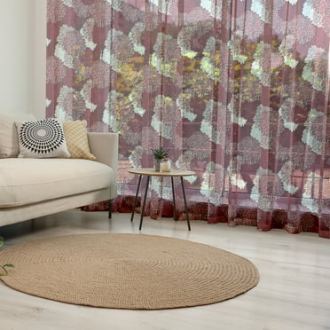 Floral Tulle Curtains with Rod Pocket, Flourishing Chrysanthemums Chinese Pattern Inspired by the Beauty of Nature, Sheer Drape for Wedding Party 2 Panels, 7 Sizes, Maroon White, by Ambesonne