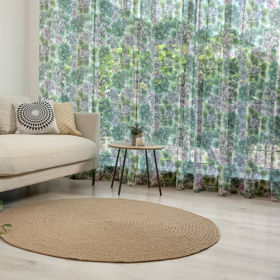 Floral Tulle Curtains with Rod Pocket, Flowering Plants Gardening Violet Peonies Hydrangea Foliage Illustration, Sheer Drape for Wedding Party 2 Panels, 7 Sizes, Multicolor, by Ambesonne