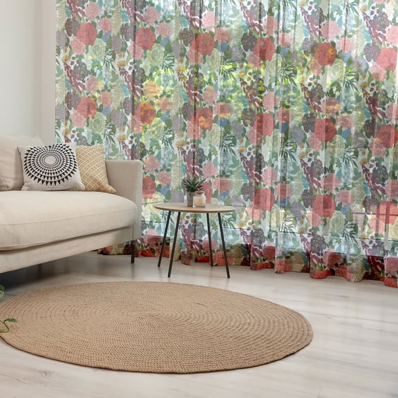 Floral Tulle Curtains with Rod Pocket, Hand Drawn Foxglove Hydrangea Primrose and Hyacinth Summer Foliage Romantic Design, Sheer Drape for Wedding Party 2 Panels, 7 Sizes, Multicolor, by Ambesonne