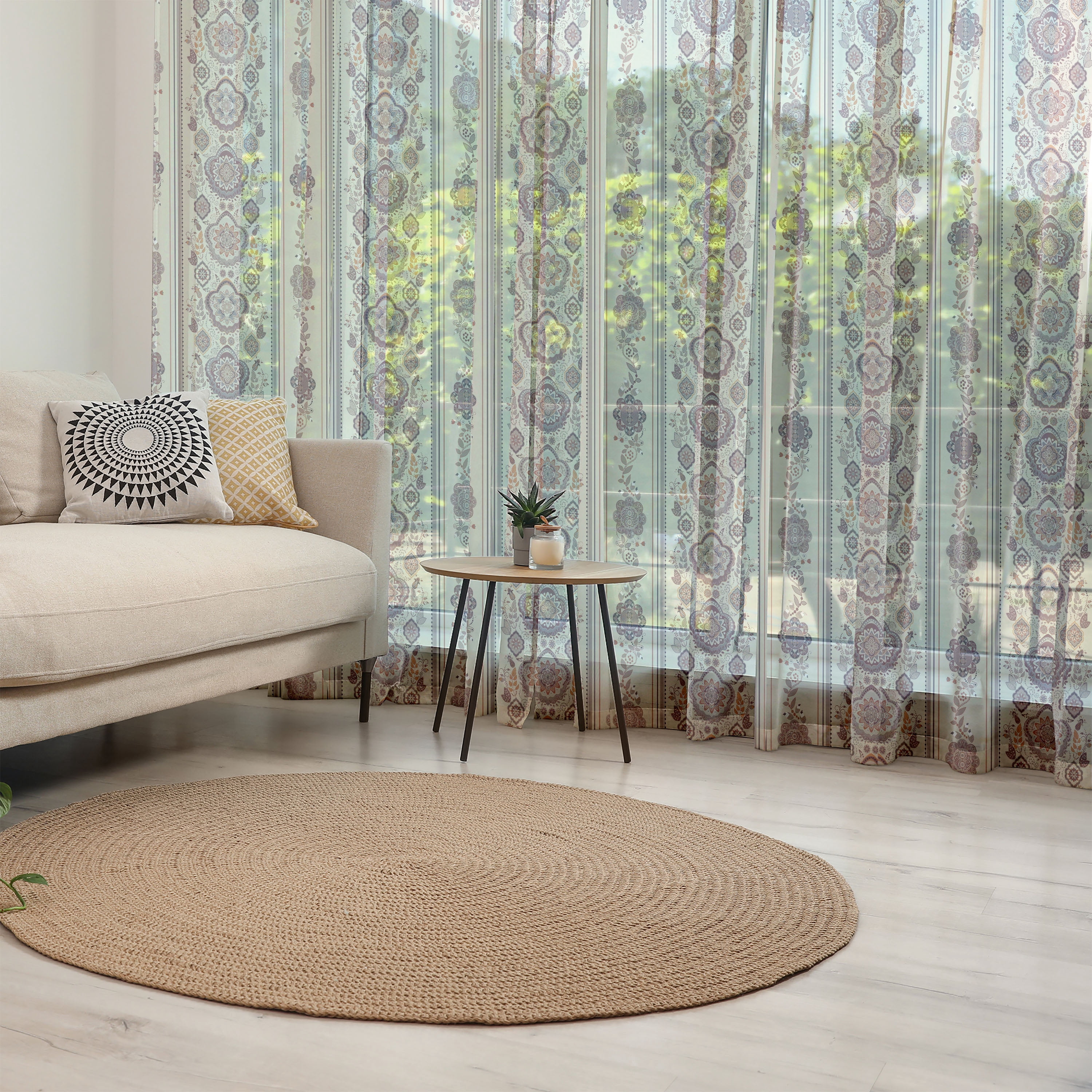 Floral Tulle Curtains with Rod Pocket, Middle Eastern Ottoman Medieval