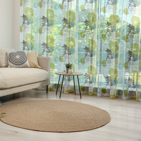 Floral Tulle Curtains with Rod Pocket, Pastel Wildflowers Drawing of Foliage Leaves Nature Inspired Flora, Sheer Drape for Wedding Party 2 Panels, 7 Sizes, Yellow Green Pale Blue, by Ambesonne