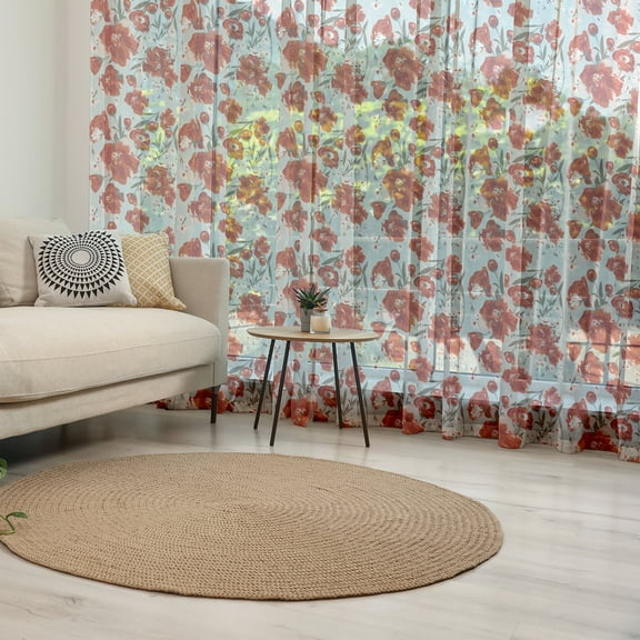 Floral Tulle Curtains with Rod Pocket, Pattern of Flowers on a Pale Background Romantic Spring Petals Leaves, Sheer Drape for Wedding Party 2 Panels, 7 Sizes, Pale Grey Orange Taupe, by Ambesonne