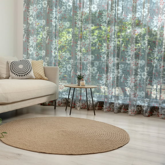 Floral Tulle Curtains with Rod Pocket, Spring Season Illustration with Greyscale Backdrop Nature Composition, Sheer Drape for Wedding Party 2 Panels, 7 Sizes, Pale Grey Vermilion Grey, by Ambesonne