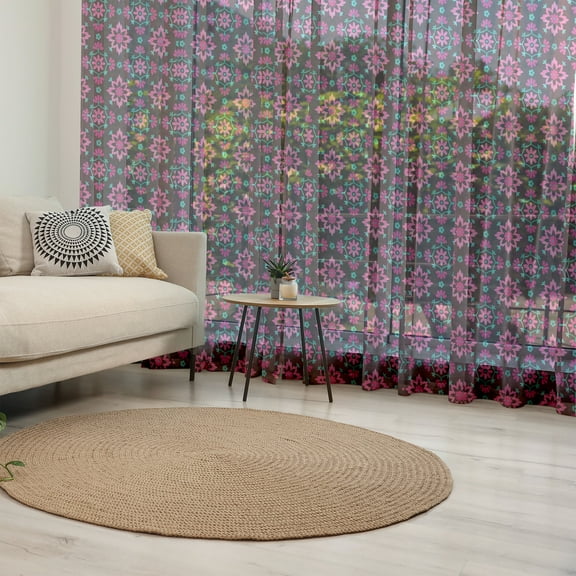 Floral Tulle Curtains with Rod Pocket, Vibrant Essence Botany Lily Blooms Boho Pansy Shabby Motif, Sheer Drape for Wedding Party 2 Panels, 7 Sizes, Burgundy Magenta Teal, by Ambesonne