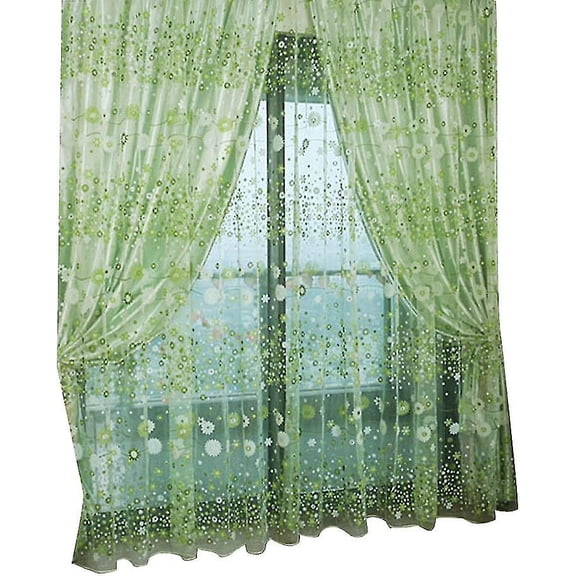 Floral Tulle Window Canvas Feet Shell Pocket Voile Curtains For Bedroom Living Room 100 X 200 Cm