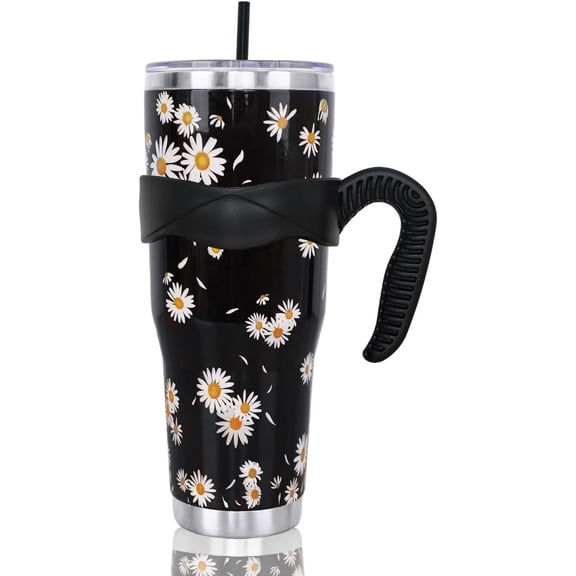 Floral Tumbler, Daisy Gifts for Women Girls, 40 Oz Daisy Tumbler with Handle and Straw, Floral Gift, Flower Daisy Water Bottle Coffee Travel Mug Cup Drinking Glasses, Flower Daisy Decor Accessories