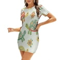 thumbnail image 1 of Floral Turtle Pattern Sweet Elegant Short Sleeves Dress Women Korean Kawaii Dress, 1 of 9