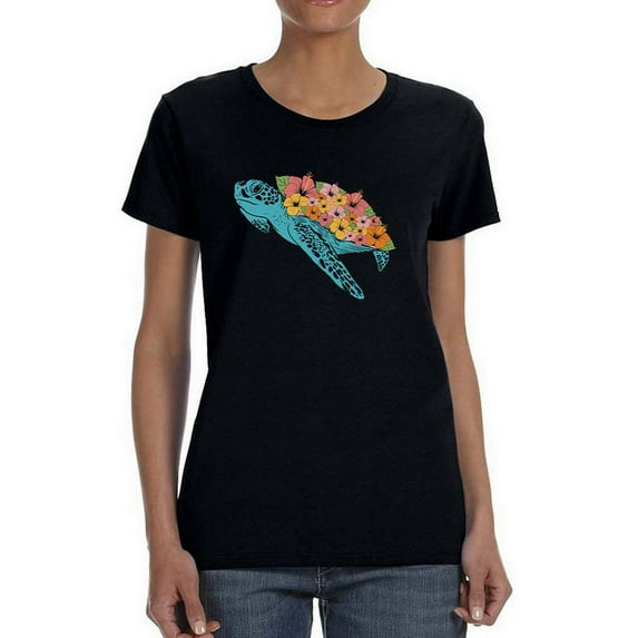 Floral Turtle T-Shirt Women -Smartprints Designs, Female Small