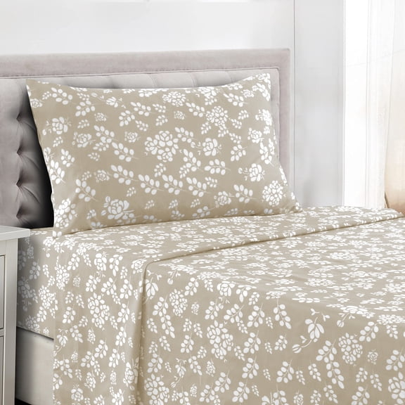 Floral Twin Bed Sheet Sets, Microfiber 3 Piece Deep Pocket Twin Sheets - Floral Sheets, Taupe