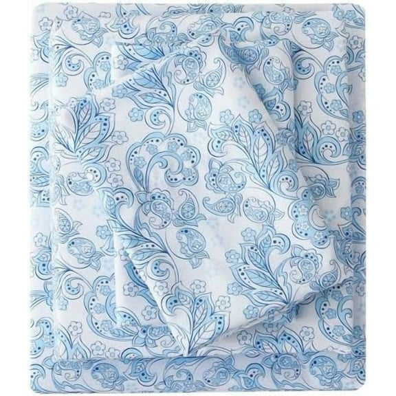 Floral Twin Sheet Set - 3 Piece Boho Blue Turkish Cucumber Paisley Flower Patterned Bed Sheets - Soft, Breathable Microfiber Sheets with Deep Pocket, Non-Slip Fitted Sheets & Pillowcases