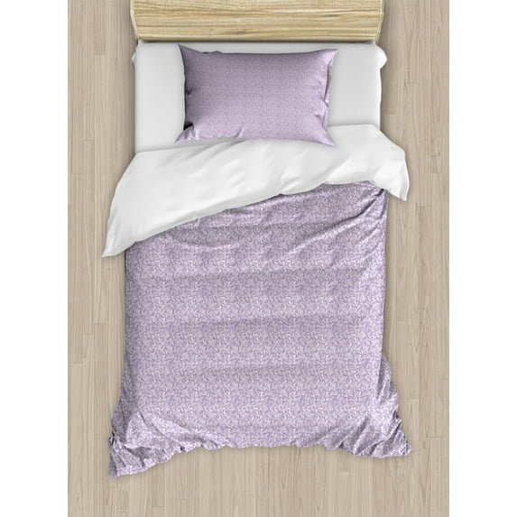 Floral Twin Size Duvet Cover Set, Scroll Style Ornament with Curly Leaves and Classic Baroque Influences, Decorative 2 Piece Bedding Set with 1 Pillow Sham, Pale Mauve and Lavender, by Ambesonne