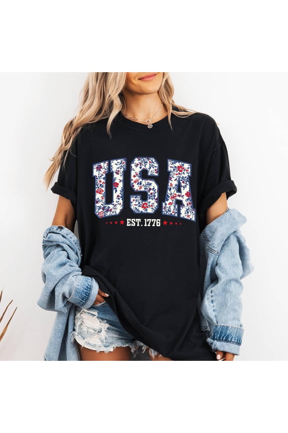 Floral USA Shirt, America Shirt, Fourth of July Shirt,4th of July Tee,Patriotic Women Shirt,USA Est 1776 Shirt,Girly USA Tee