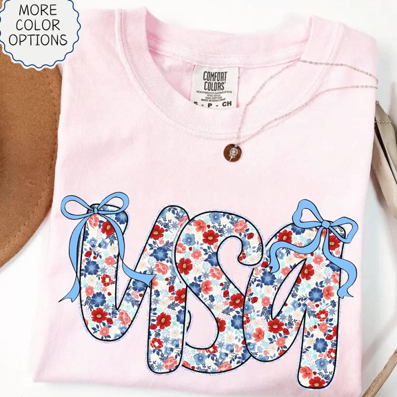 Floral USA Shirt American Girl Shirt 4th of July Shirt Women Patriotic Floral Shirt Coquet
