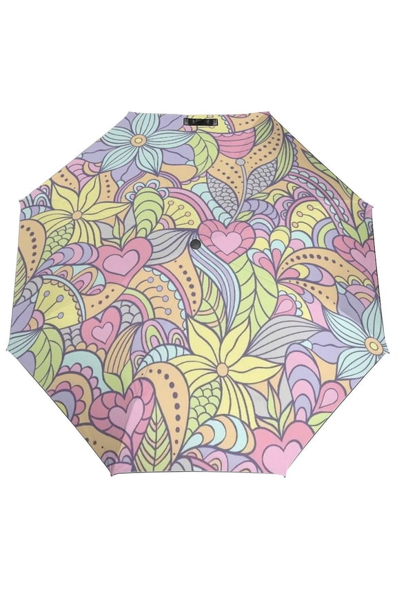Floral Umbrella for Rain - Portable, Double Layer Automatic Folding Umbrella UV Protection for Rain Car Travel Outdoor Men Women