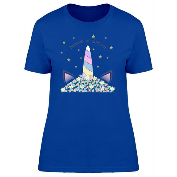 Floral Unicorn Horn Cartoon T-Shirt Women -Image by Shutterstock, Female XX-Large