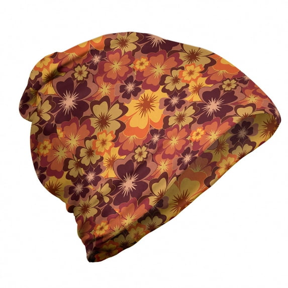 Floral Unisex Beanie, Flowers of Autumn Style Art, Hiking Outdoors, Pale Orange Multicolor, by Ambesonne