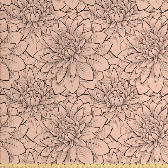 Ambesonne Floral Fabric by the Yard Upholstery, Spring Nature Dahlias Autumn, 2 Yards, Peach Warm Taupe