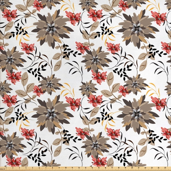 Ambesonne Floral Fabric by the Yard Upholstery, Nostalgic Blossoms Art, 5 Yards, Multicolor