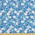 thumbnail image 1 of Ambesonne Floral Fabric by the Yard Upholstery, Blossoming Magnolia Branches, 2 Yards, Sky Blue Indigo and White, 1 of 5