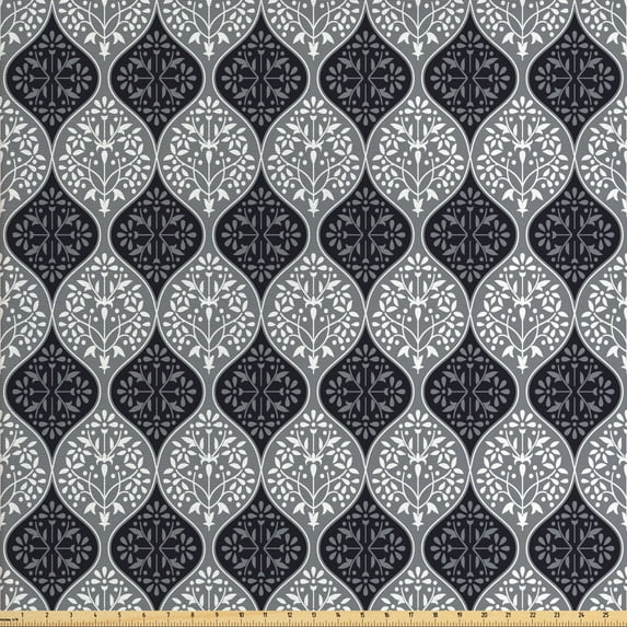 Ambesonne Floral Fabric by the Yard Upholstery, Botanical Abstract Damask, 10 Yards, Purpleblue Blue Grey