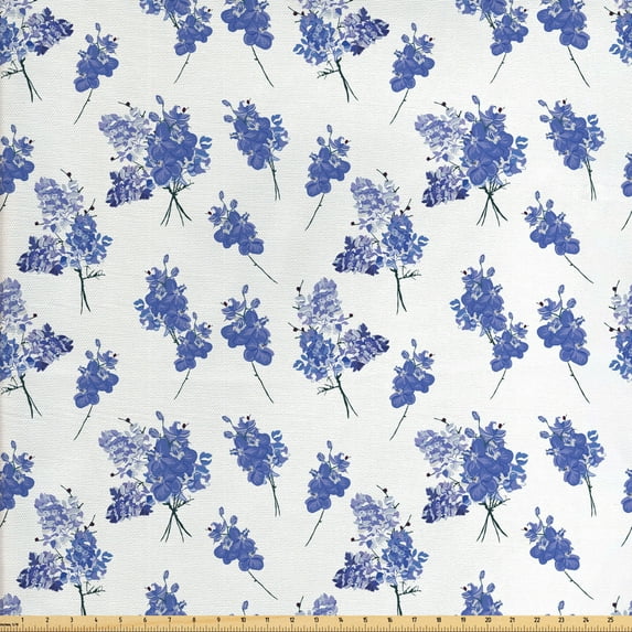 Ambesonne Floral Fabric by the Yard Upholstery, Early Purple Orchids, 5 Yards, Blue Grey and Violet