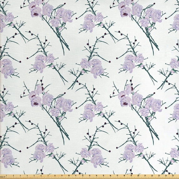 Floral Upholstery Fabric by the Yard, Bundles of Thorny and Spined White Roses with Multi Petals on a Plain Background, Decorative Fabric for DIY and Home Accents, Multicolor by Ambesonne