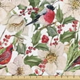 thumbnail image 1 of Floral Upholstery Fabric by the Yard, Christmas Birds on Watercolor Themed Flower Petals Romantic Winter, Decorative Fabric for DIY and Home Accents, White Green and Vermilion by Ambesonne, 1 of 5