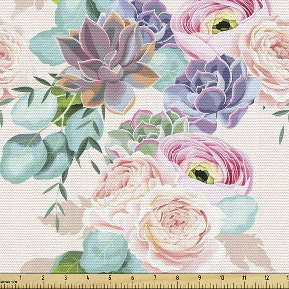 Ambesonne Floral Fabric by the Yard Upholstery, Various Flowers Blooming, 10 Yards, Multicolor