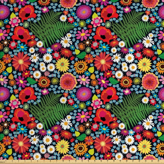 Ambesonne Floral Fabric by the Yard Upholstery, Asters Chamomiles and Ferns, 10 Yards, Multicolor