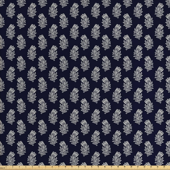Ambesonne Floral Fabric by the Yard Upholstery, Outline Tulip Flowers, 3 Yards, Dark Violet Blue White