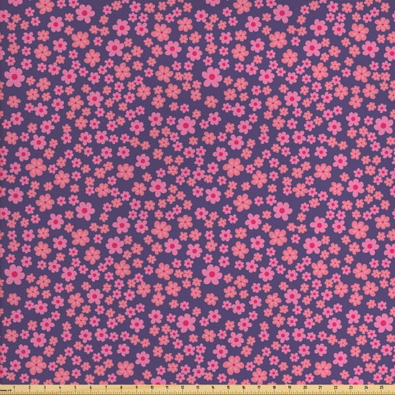 Floral Upholstery Fabric by the Yard, Feminine Composition with Blossoming Petals Spring Celebration Illustration, Decorative Fabric for DIY and Home Accents, Purple Pink Coral by Ambesonne