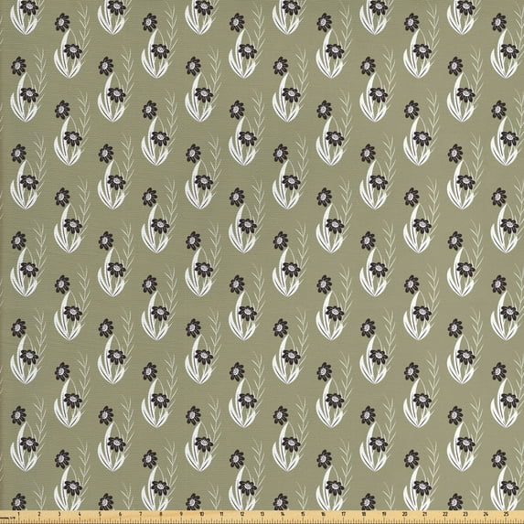 Ambesonne Nature Fabric by the Yard Upholstery, Flowers Dotted, 10 Yards, Khaki Dark Brown Cream
