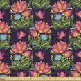 thumbnail image 1 of Floral Upholstery Fabric by the Yard, Folkloric Themed Cultural Ornamental Flowers Pattern Blooming Print, Decorative Fabric for DIY and Home Accents, Dark Purple and Multicolor by Ambesonne, 1 of 5