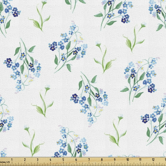 Ambesonne Floral Fabric by the Yard Upholstery, Flowers Forget Me Nots Art, 2 Yards, Pale Sky Blue Multicolor