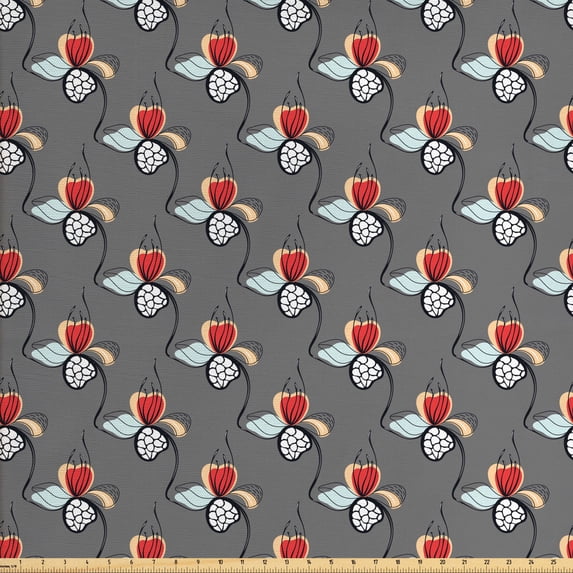 Floral Upholstery Fabric by the Yard, Hand Drawn Style Creative Flowers with Abstract Look Colorful Herb Motif Summertime, Decorative Fabric for DIY and Home Accents, Multicolor by Ambesonne