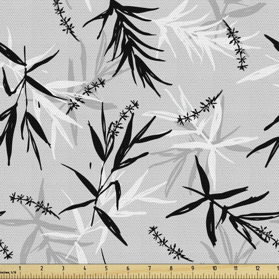 Ambesonne Floral Fabric by the Yard Upholstery, Sketchy Leaves Art Pattern, 5 Yards, Pale Grey and White