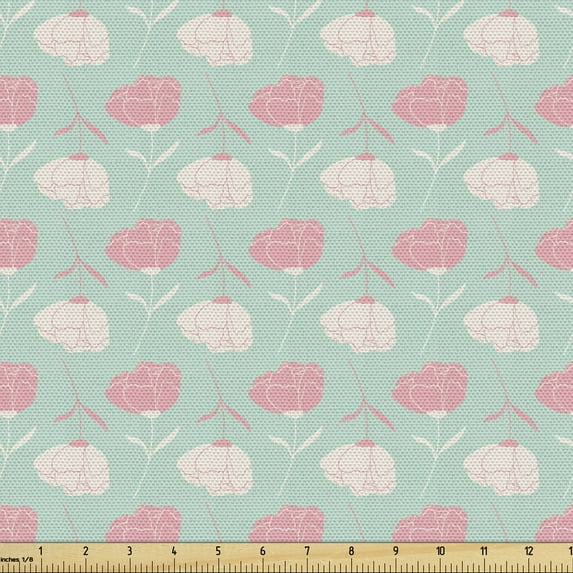 Floral Upholstery Fabric by the Yard, Pastel Flower Bouquets Beauty Blooms Flourishing Romance Season Art, Decorative Fabric for DIY and Home Accents, Pastel Pink and Mint Green by Ambesonne
